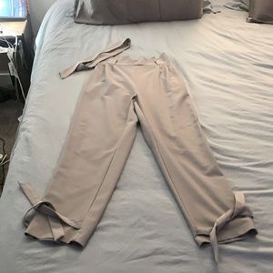 Grace Karin High-Waist Paper Bag Ankle Pants, Size Small, Light Gray